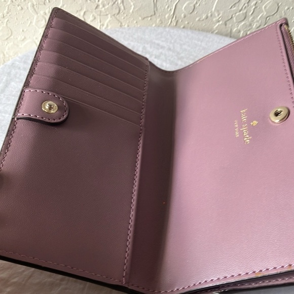 Kate Spade: Plum Purple Leather Bifold Card Wallet- Snap Closure - Picture 6 of 16